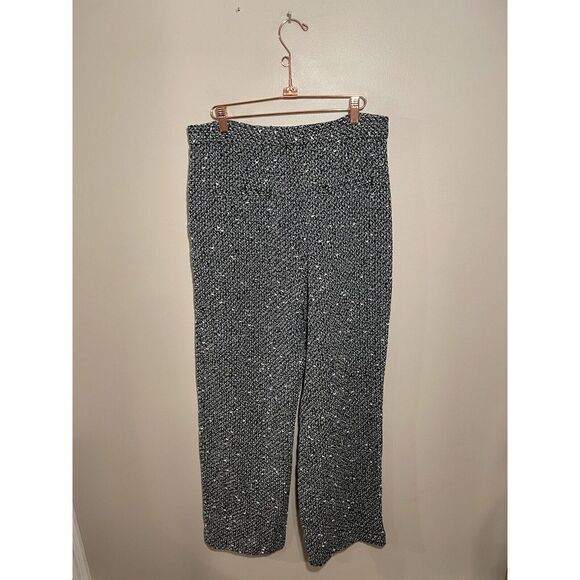 Zara Twill Wide Leg Trouser Pants Large High Rise Work Wear Neutral Black White - Picture 3 of 7